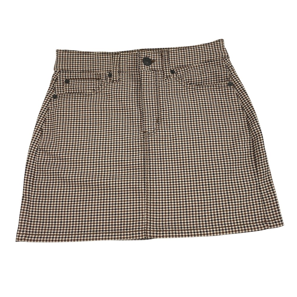 American Eagle Mini Skirt Women 0 Preppy Academia Brown Black Houndstooth Pocket